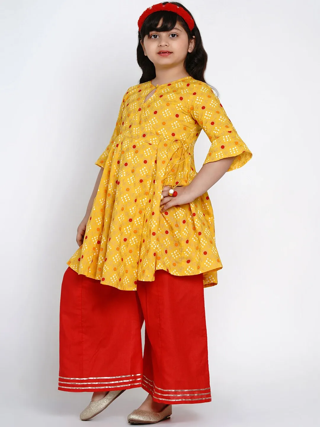 Girl's Yellow & Red Printed Kurta With Palazzos - Bitiya By Bhama