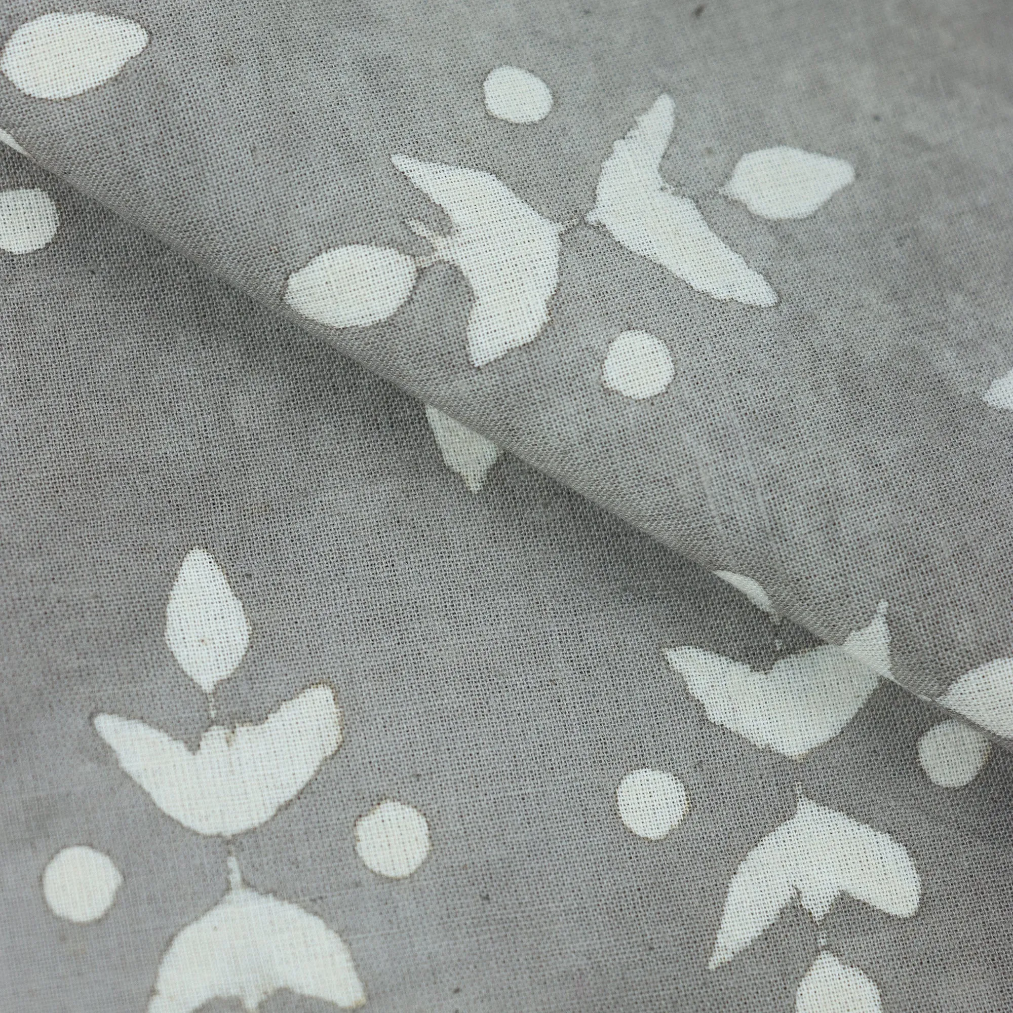 Hand Block Floral Dabu Print Fabric For Dresses