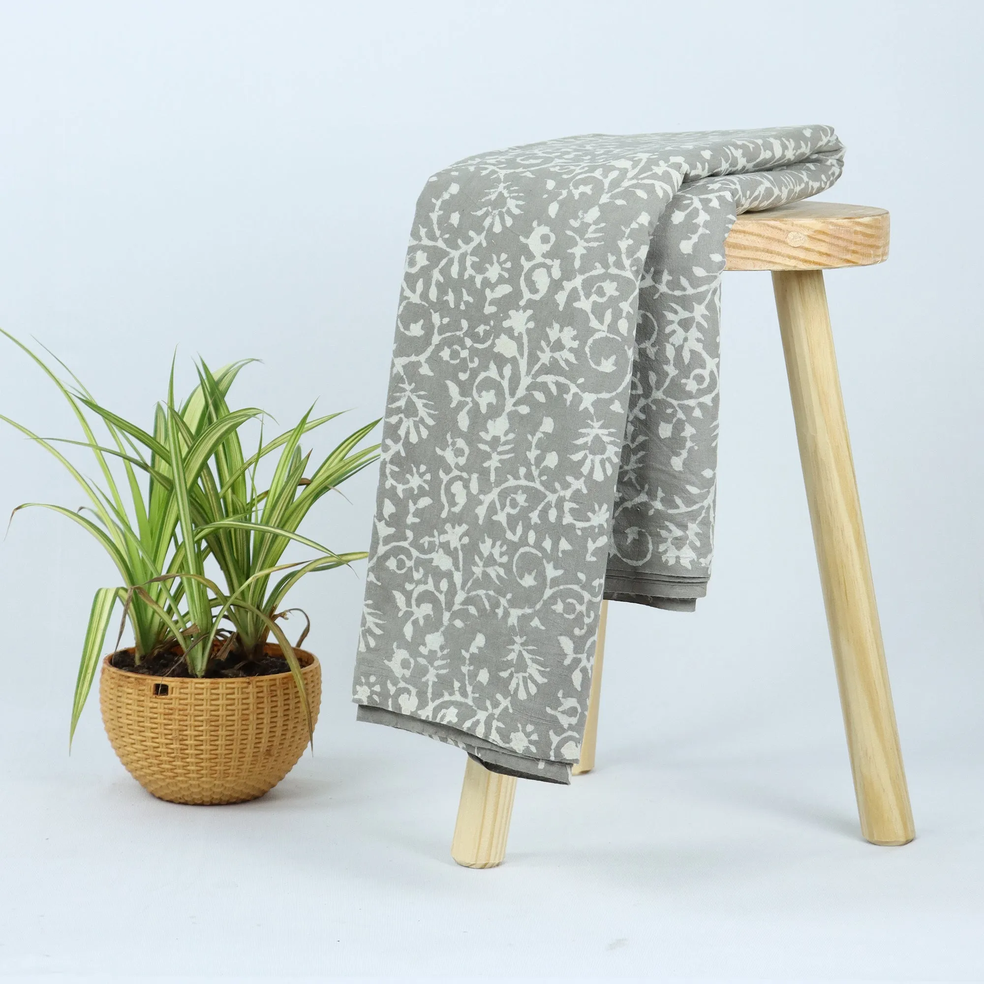 Hand Block Floral Printed Voile Cotton Fabric Cloth