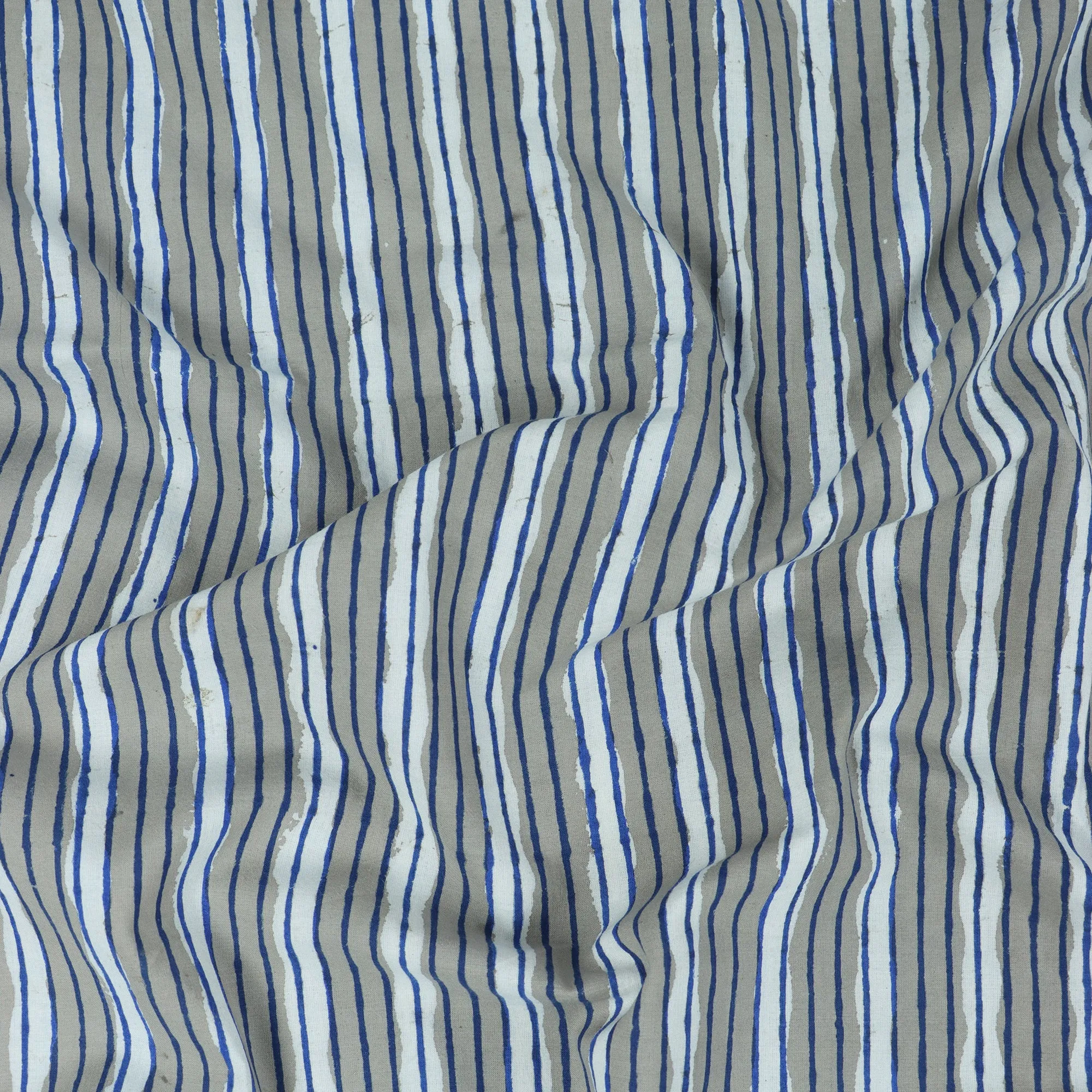 Hand Block Stripes Printed Voile Organic Cotton Fabric