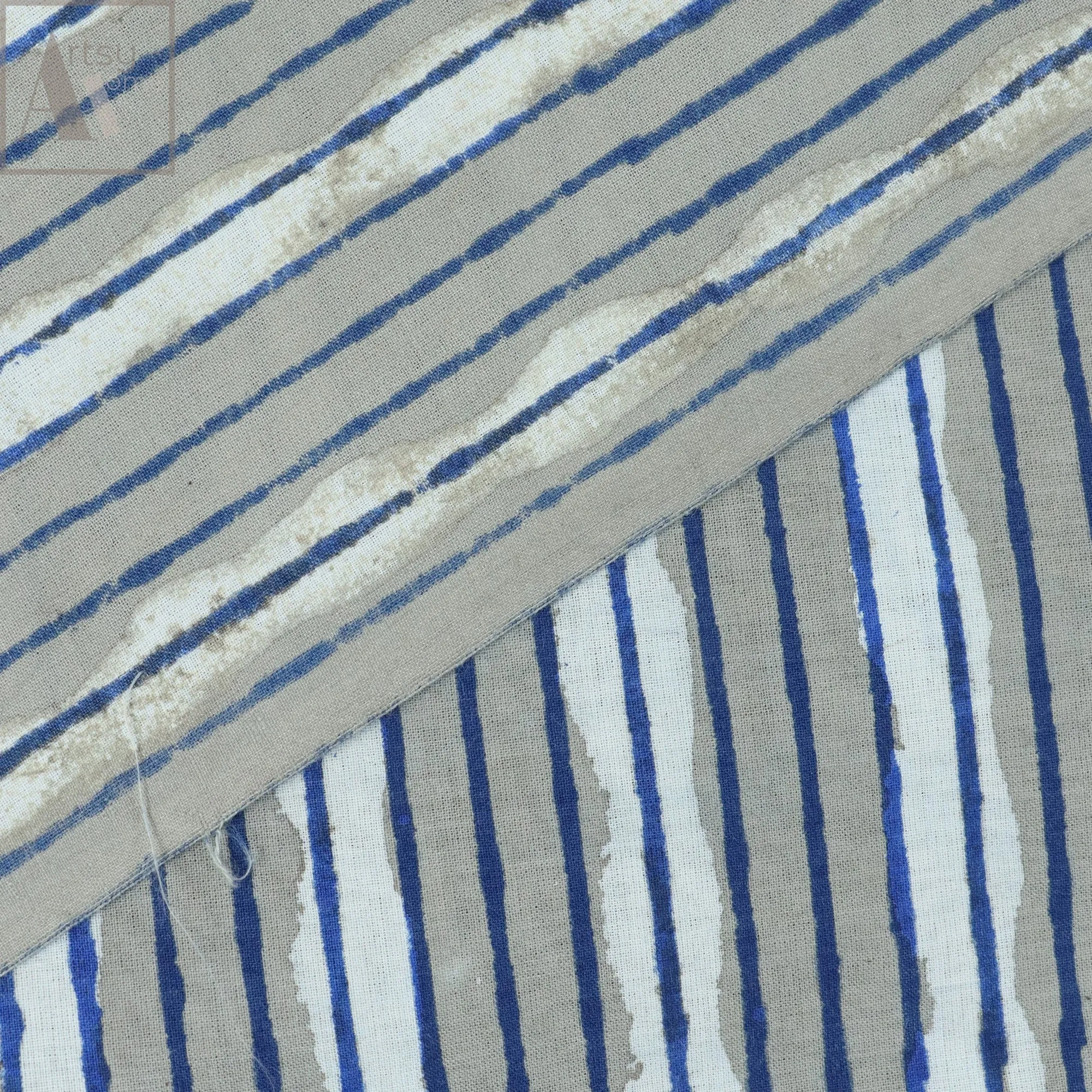 Hand Block Stripes Printed Voile Organic Cotton Fabric