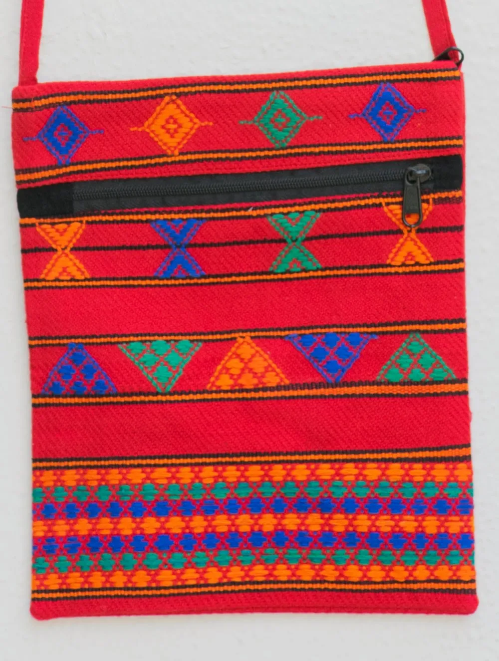 Handwoven Kashida Pattu Small Cross Body Sling Bag - Red Geometrics