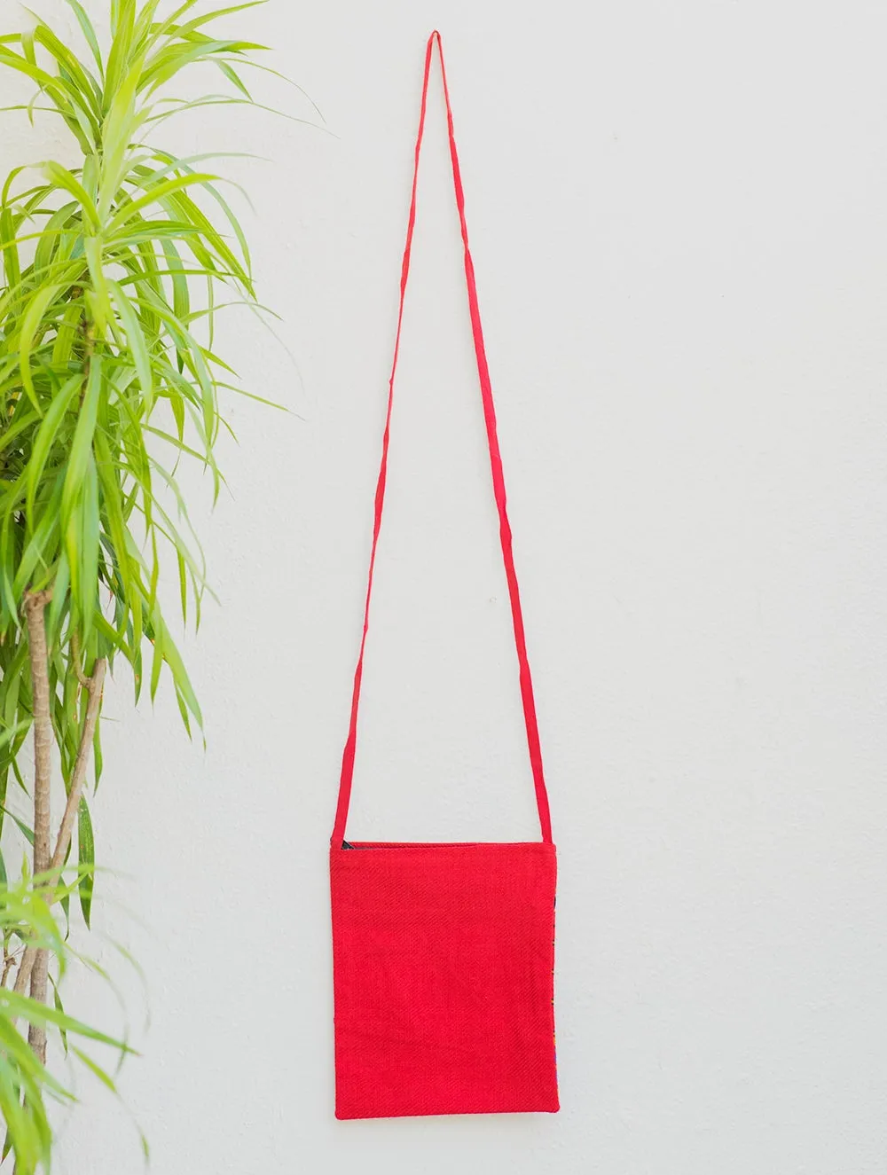Handwoven Kashida Pattu Small Cross Body Sling Bag - Red Geometrics