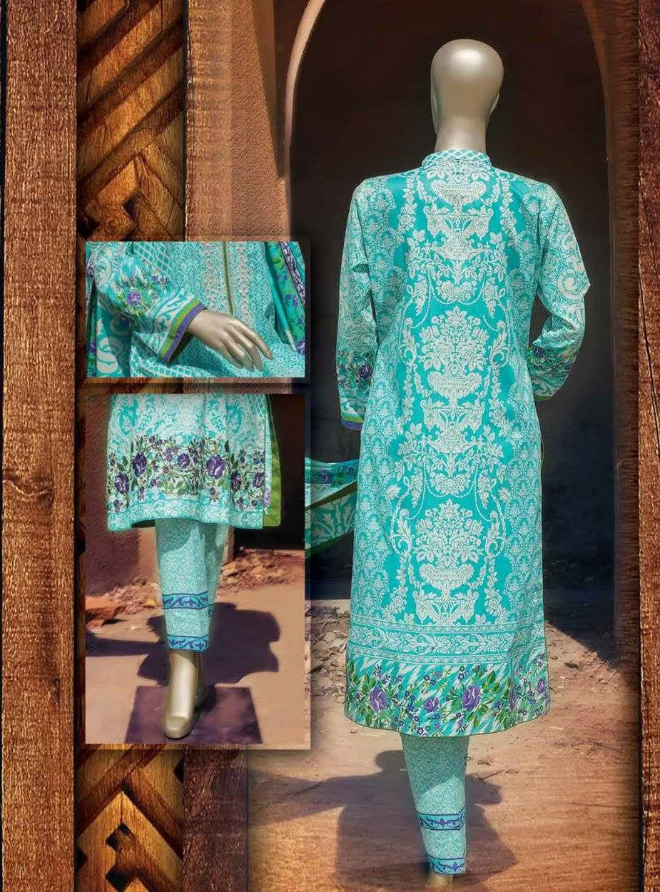 HZ Textiles Premium Embroidered Lawn Collection Vol-1 – Design 120 Ferozi