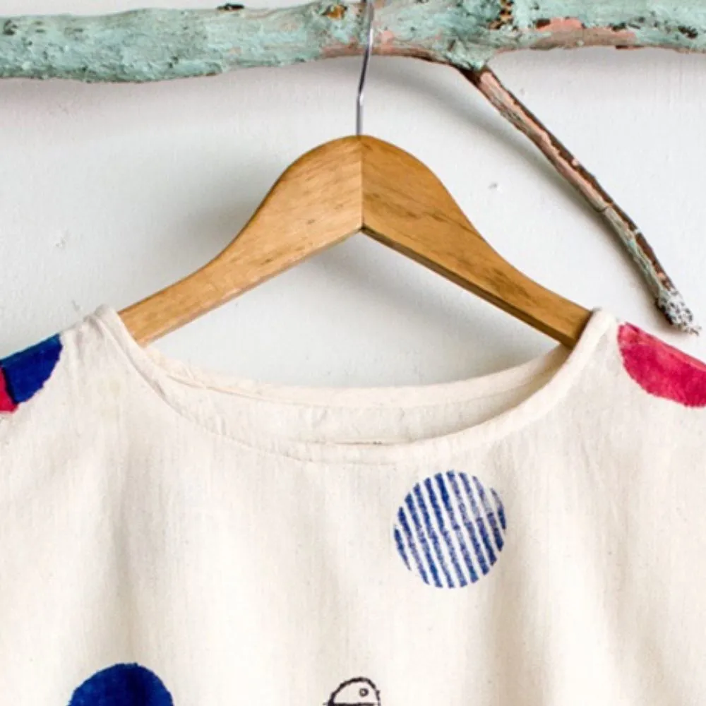 India Beige Fish Print Cotton Khadi Top