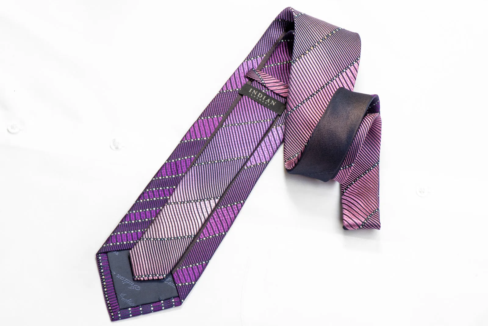 Indian Leaders Men's Rhinestone Necktie Stripes On Purple With Sparkles