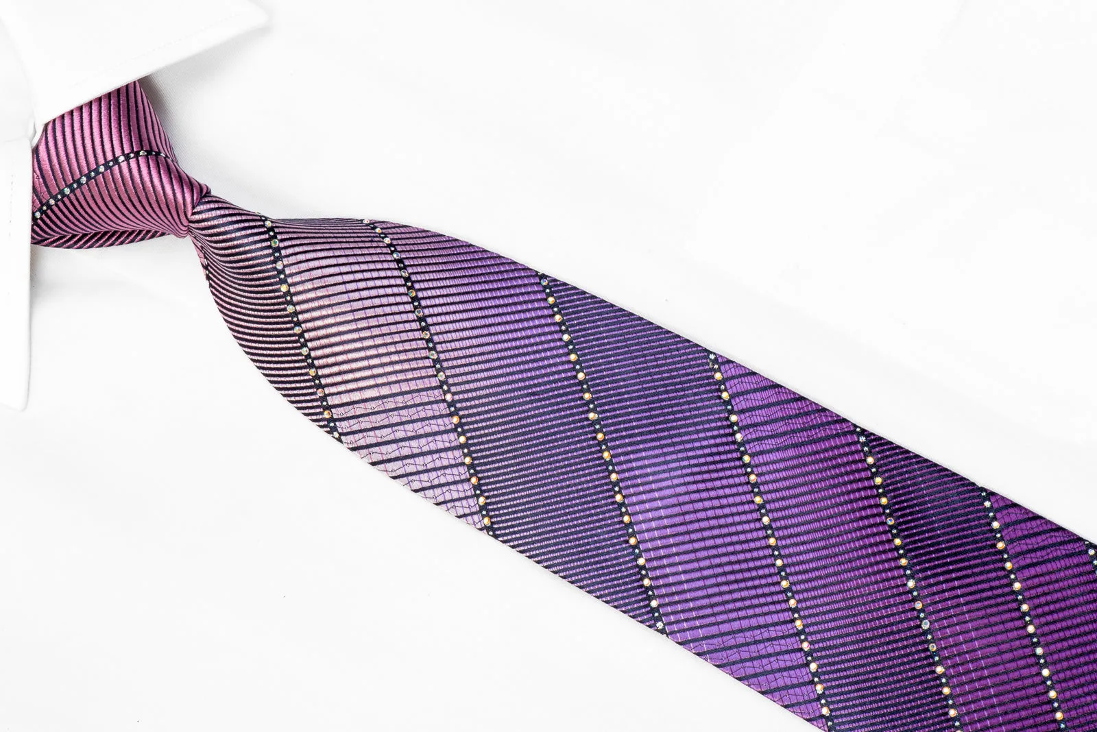 Indian Leaders Men's Rhinestone Necktie Stripes On Purple With Sparkles