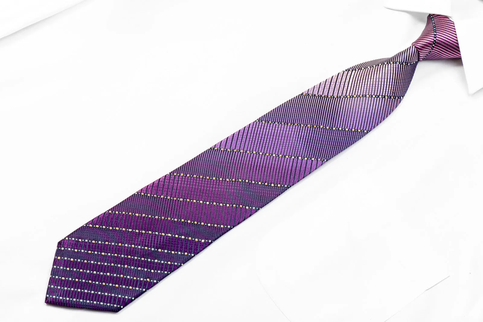 Indian Leaders Men's Rhinestone Necktie Stripes On Purple With Sparkles