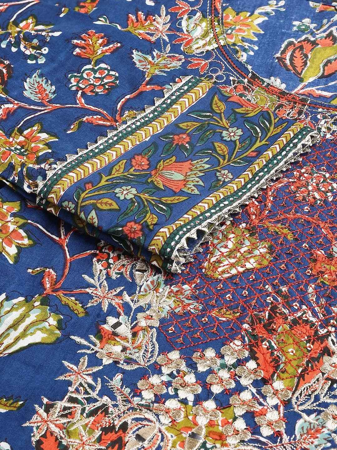 Jashvi Blue Floral Printed Kurta Pant Set with dupatta