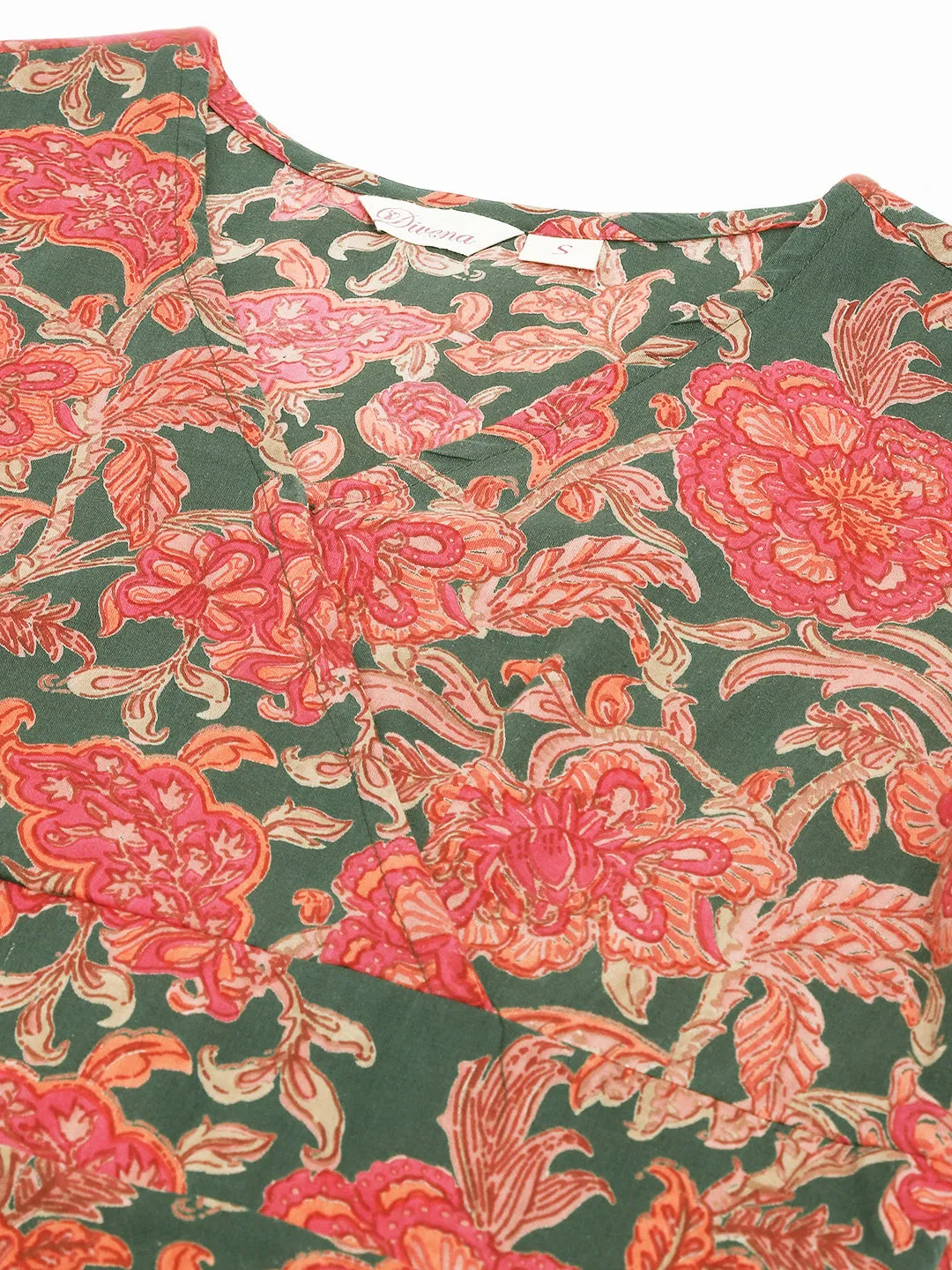 Jashvi Grey Pink Floral Printed Cotton Fit & Flare Mini Dress