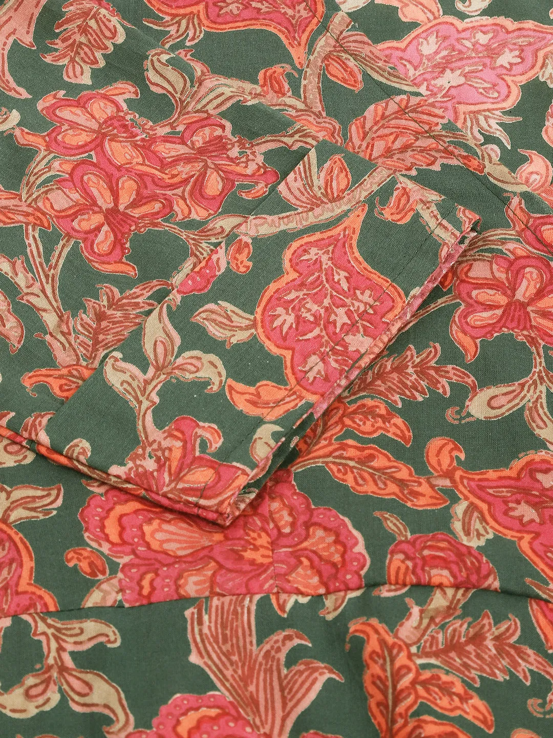Jashvi Grey Pink Floral Printed Cotton Fit & Flare Mini Dress