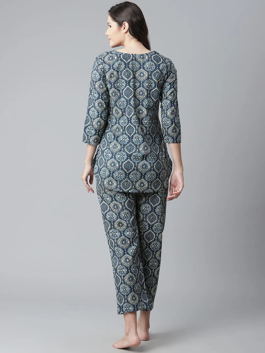 Jashvi  Indigo Cotton Nightwear/Loungewear