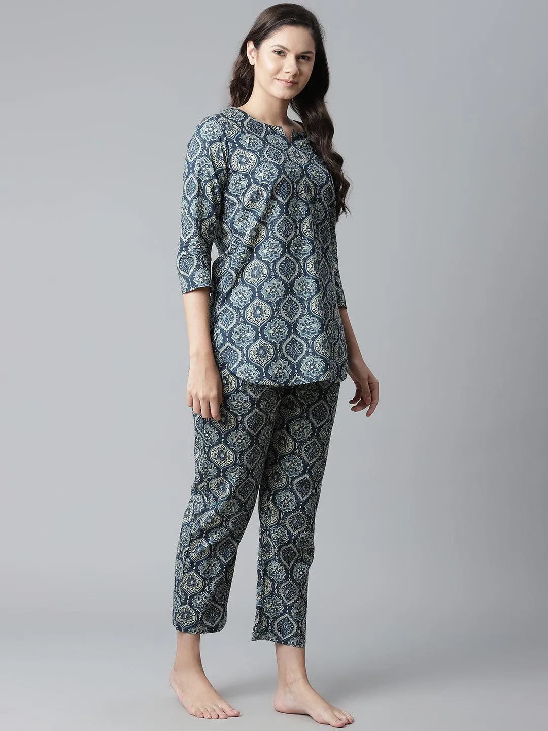 Jashvi  Indigo Cotton Nightwear/Loungewear