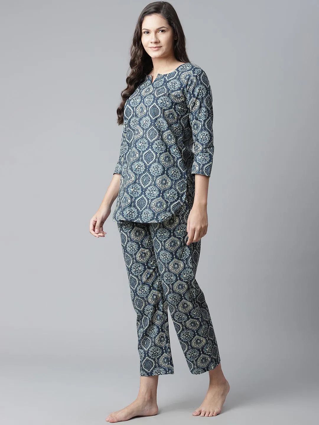Jashvi  Indigo Cotton Nightwear/Loungewear