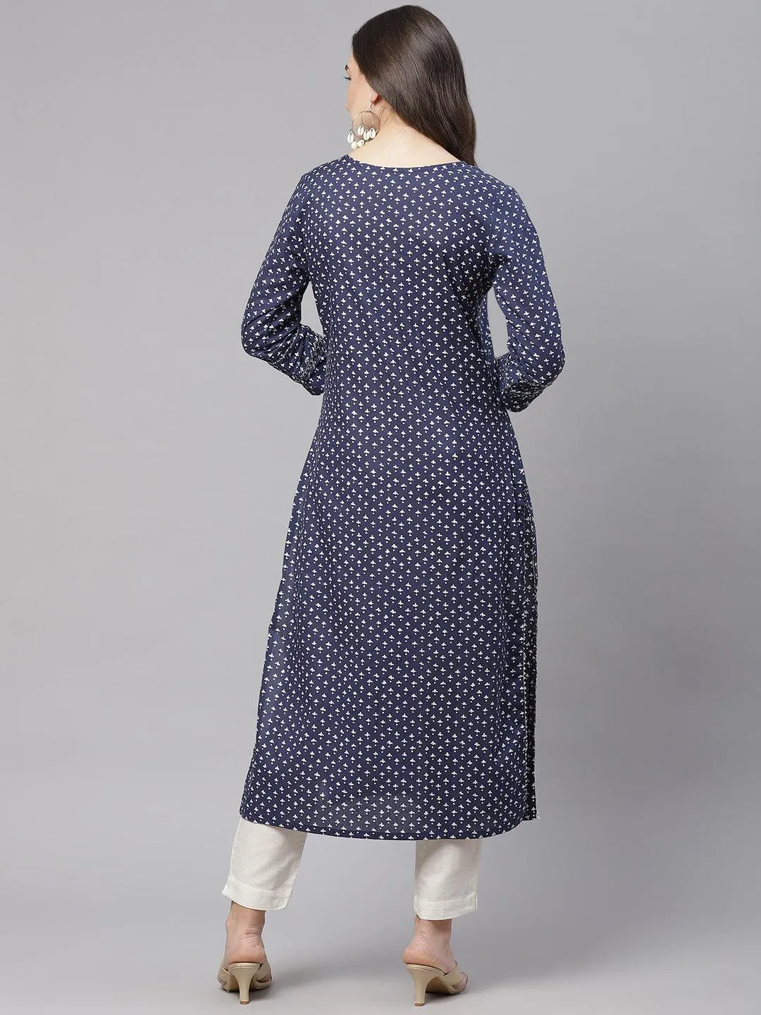Jashvi Indigo Cotton Straight Kurti