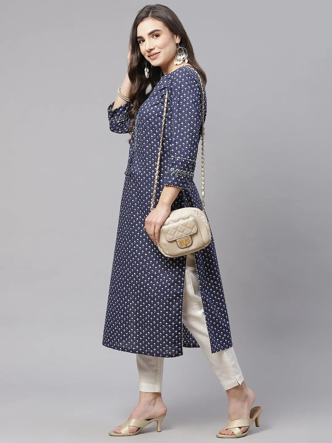 Jashvi Indigo Cotton Straight Kurti