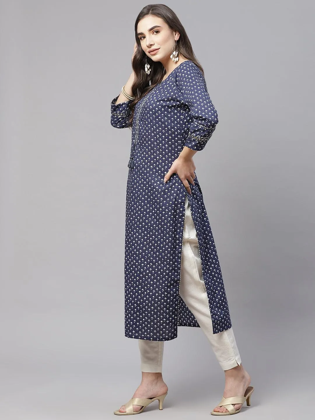 Jashvi Indigo Cotton Straight Kurti