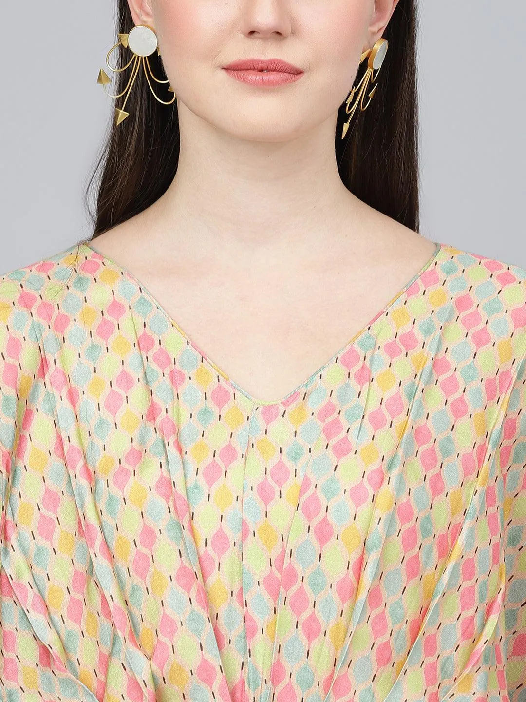 Jashvi Multi Color Printed Muslin Flared Kaftan Dress