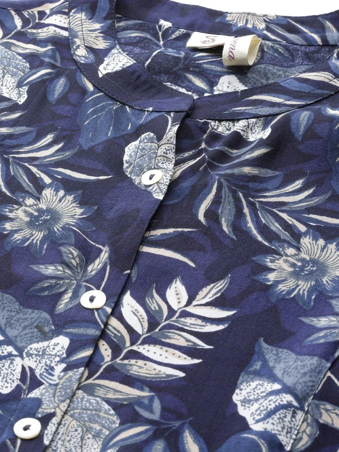 Jashvi Navy Blue Rayon Printed Top