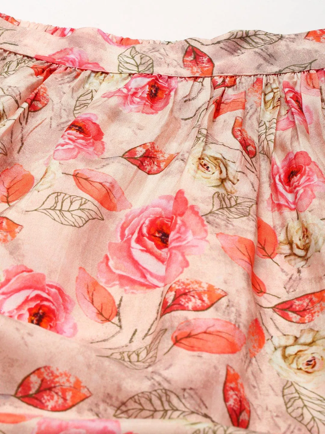 Jashvi Pink Raw Silk Top with skirt set