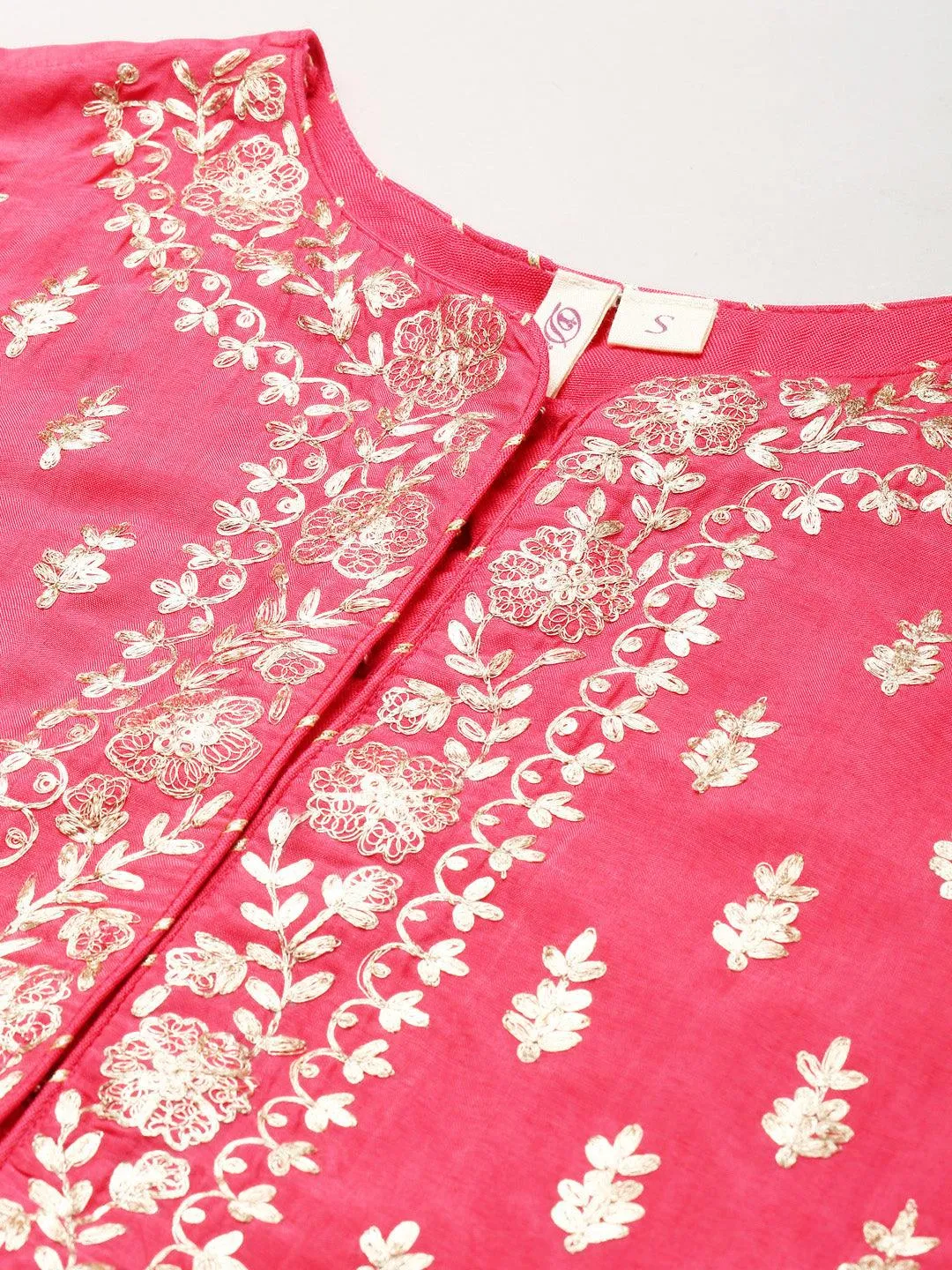 Jashvi Pink Raw Silk Top with skirt set