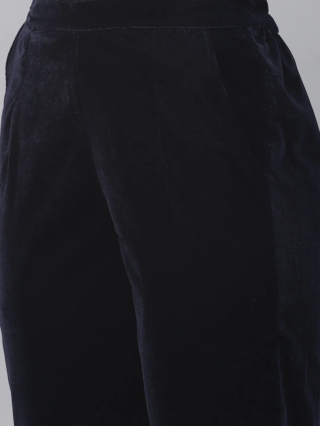 Jashvi Royal Navy Blue Velvet Zardozi work Embroidered Kurta Pant With Net Dupatta set