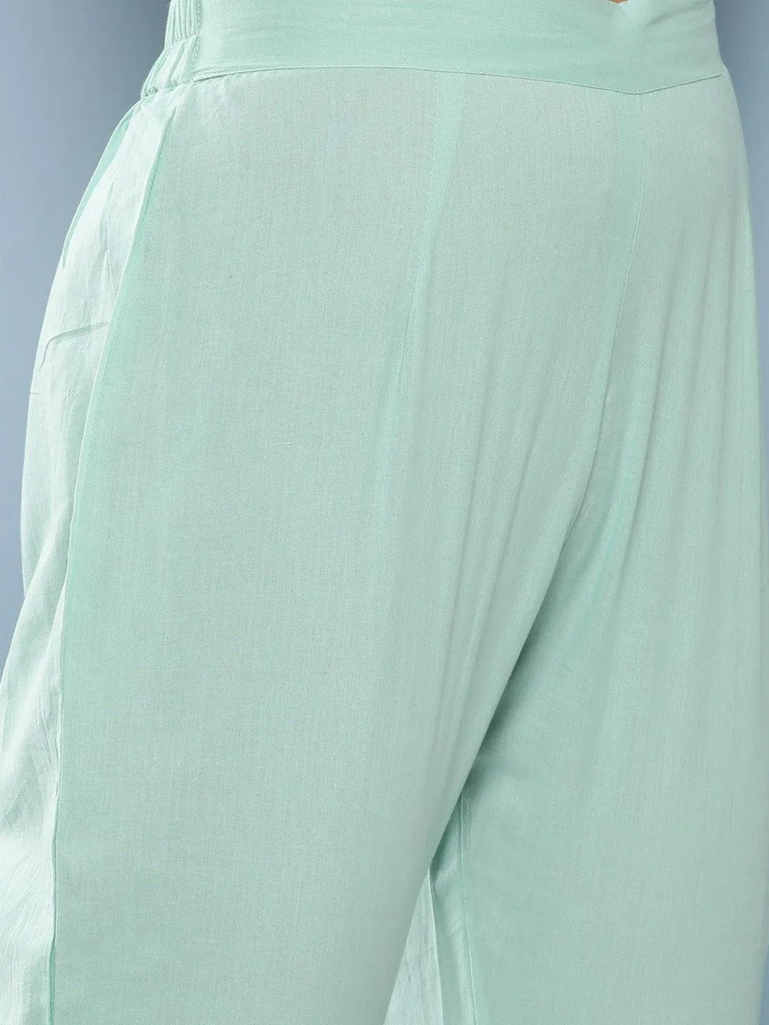 Jashvi Sky Blue Hand Painted Floral Organza Anarkali Kurta Pant Set with Dupatta