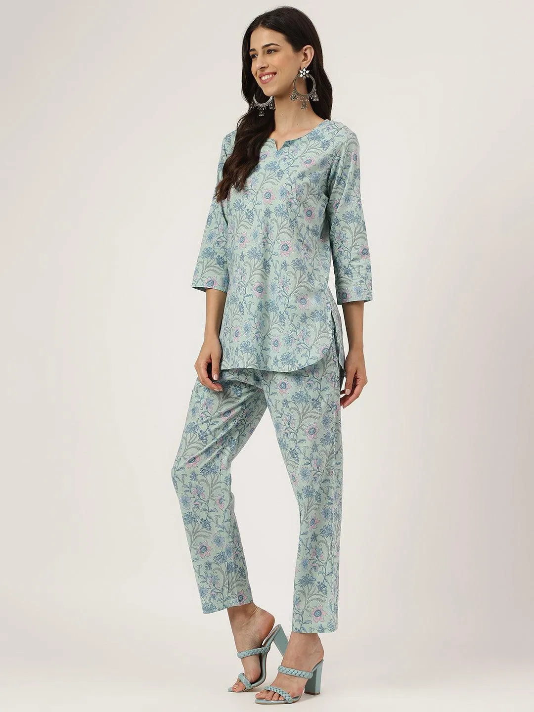 Jashvi Taurquoise Blue Printed Loungewear/Nightwear
