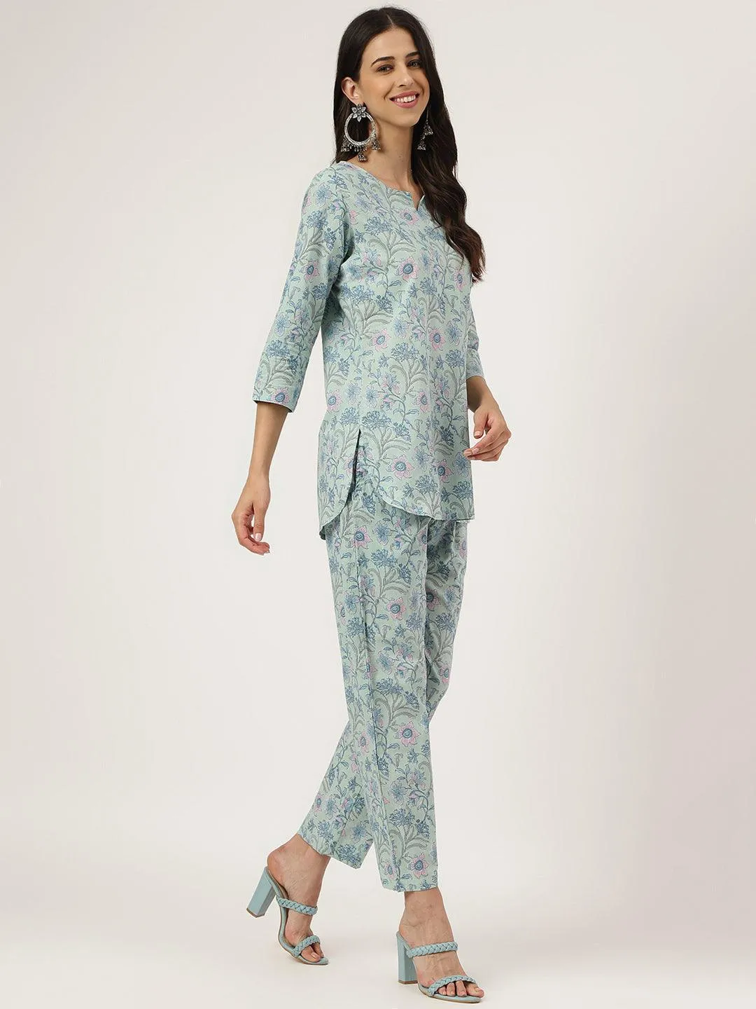 Jashvi Taurquoise Blue Printed Loungewear/Nightwear