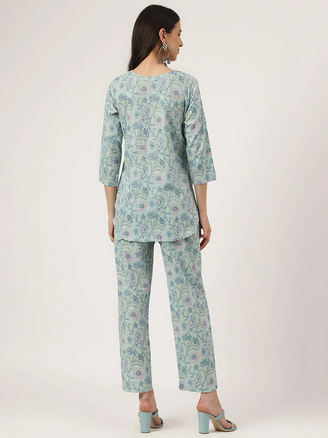 Jashvi Taurquoise Blue Printed Loungewear/Nightwear