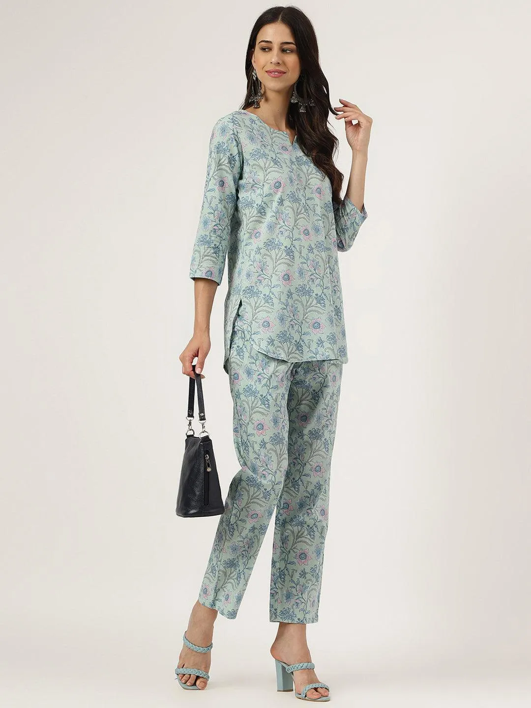Jashvi Taurquoise Blue Printed Loungewear/Nightwear