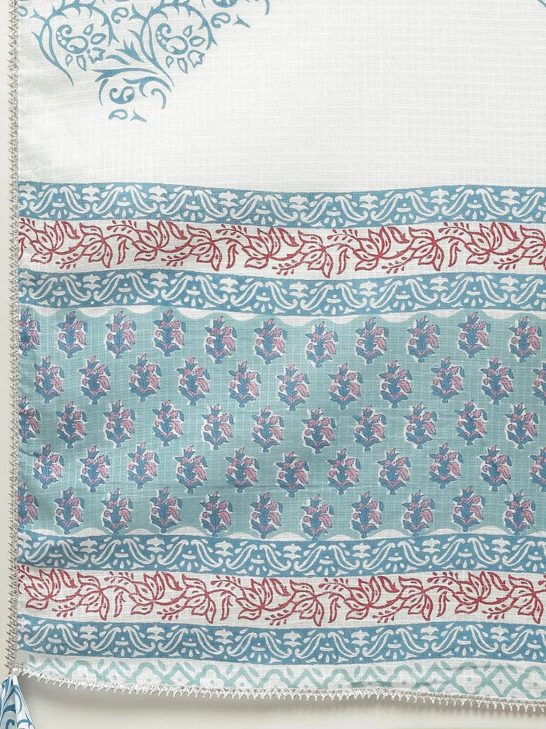 Jashvi Turquoise Blue Cotton Floral Printed Kurta Pant set with Dupatta