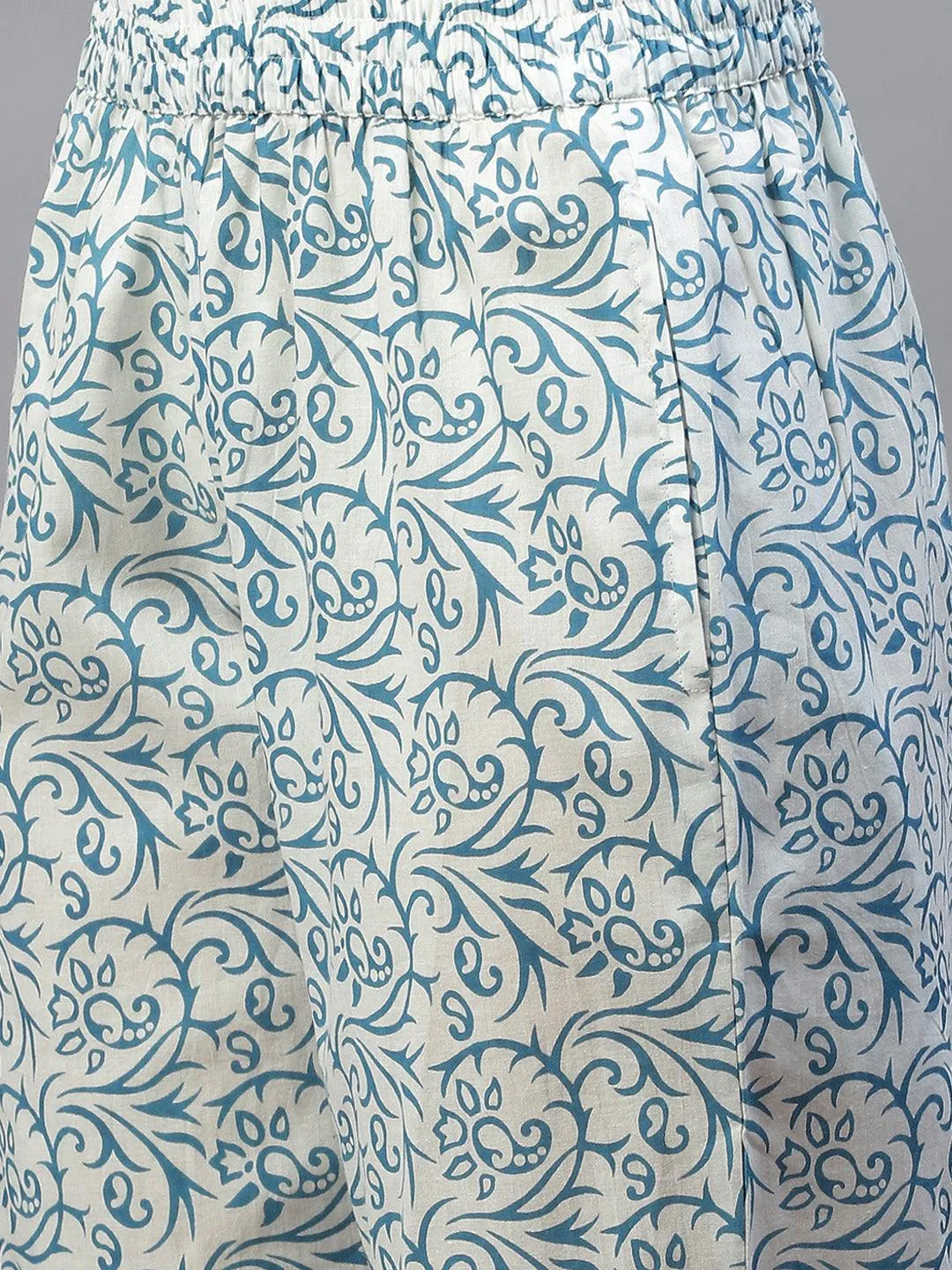 Jashvi Turquoise Blue Cotton Floral Printed Kurta Pant set with Dupatta