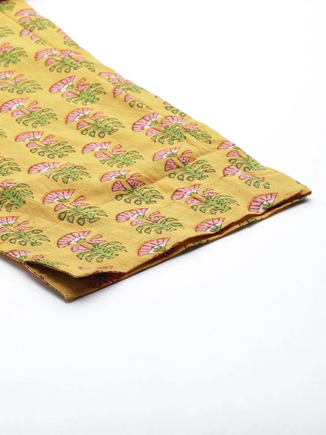 Jashvi Yellow Floral Printed Straight Kurta Pant Sets