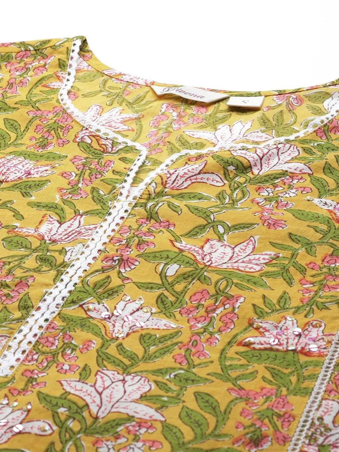Jashvi Yellow Floral Printed Straight Kurta Pant Sets