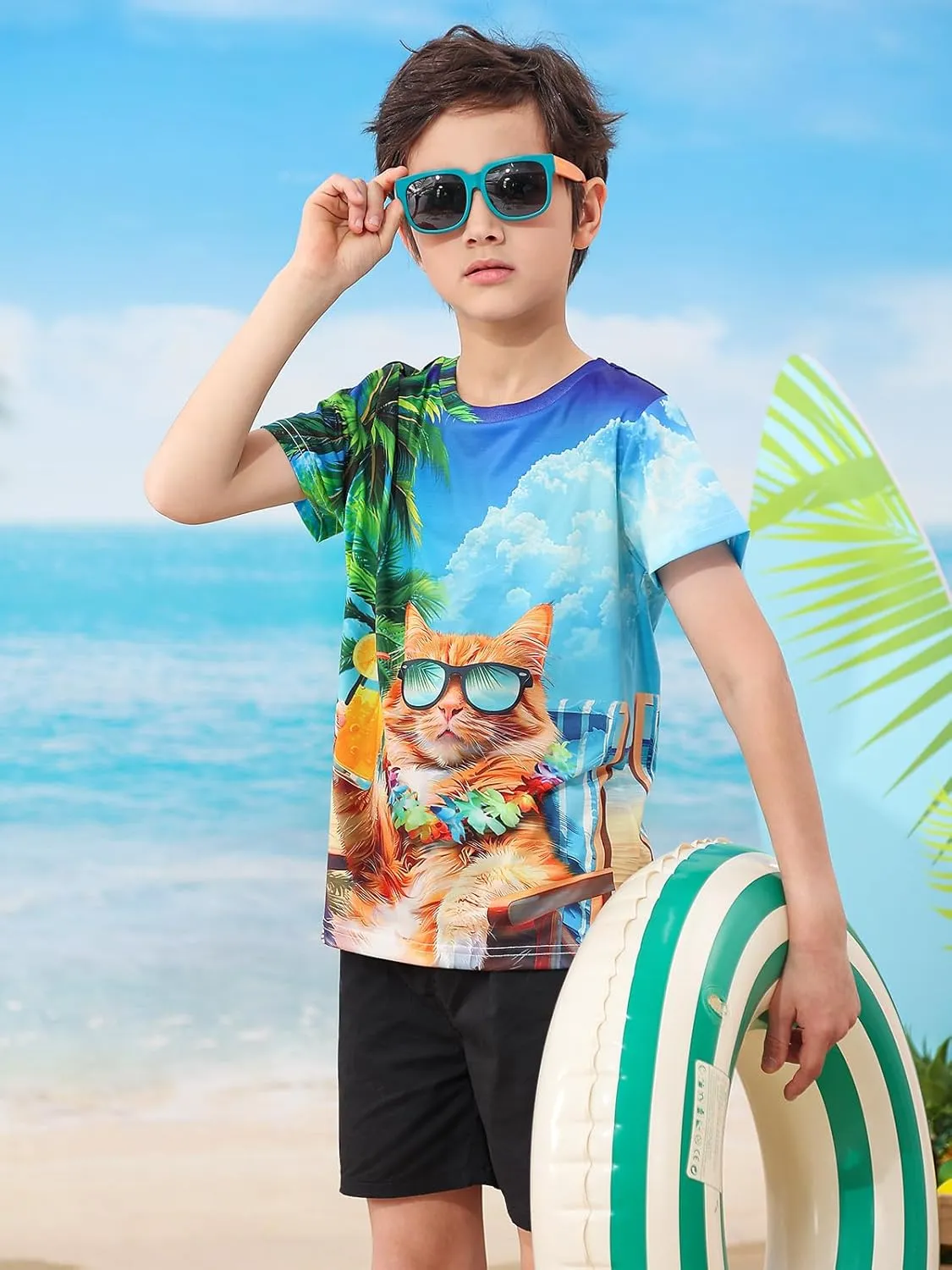 Kids Funny Graphic Polyester Colorful T Shirt for Boys Girls Size 4-14
