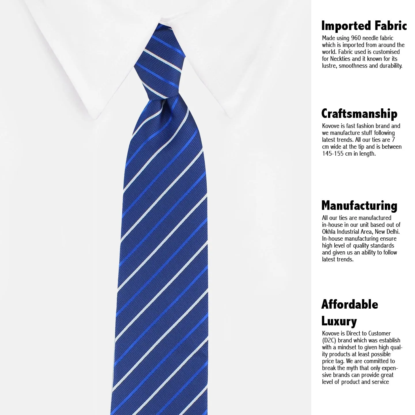 Kovove Elegant Stripes Blue Necktie for Men