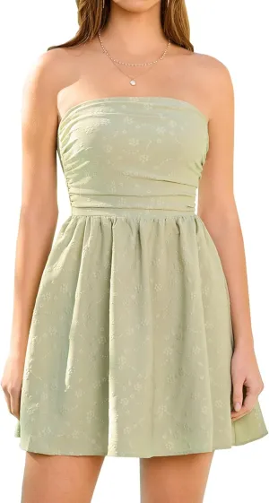 KUTUMAI Women Summer Strapless Mini Dress Tube Top Smocked Flowy Ruffle Short Graduation Dresses Beach Vacation Sundress