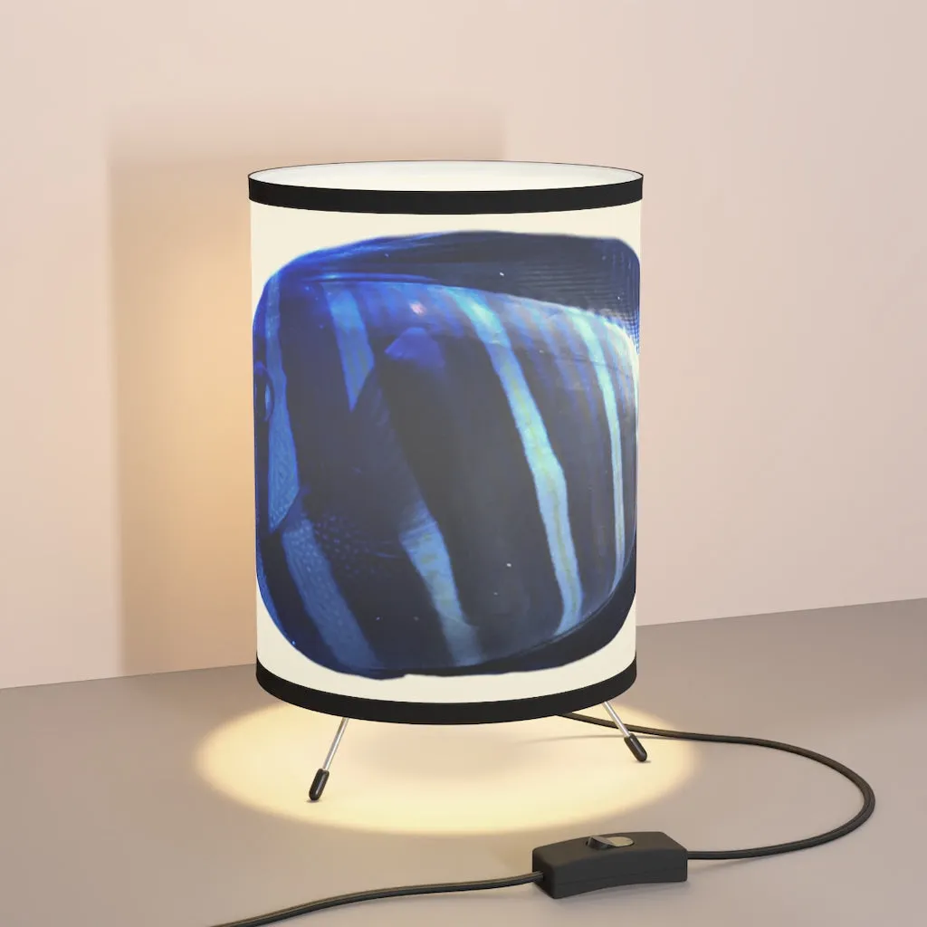 Light Blue Striped Fish Tripod Lamp with High-Res Printed Shade, US/CA plug