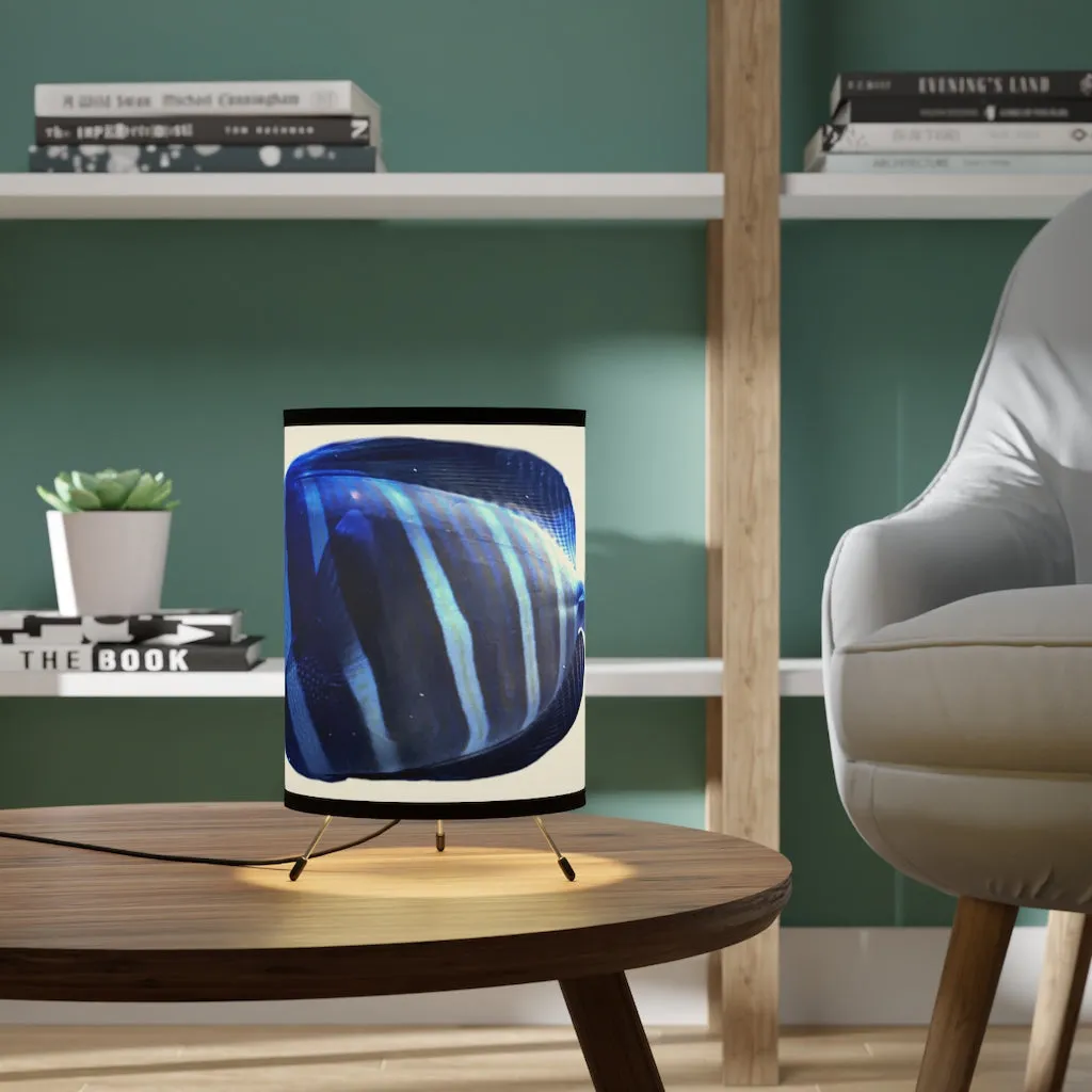 Light Blue Striped Fish Tripod Lamp with High-Res Printed Shade, US/CA plug