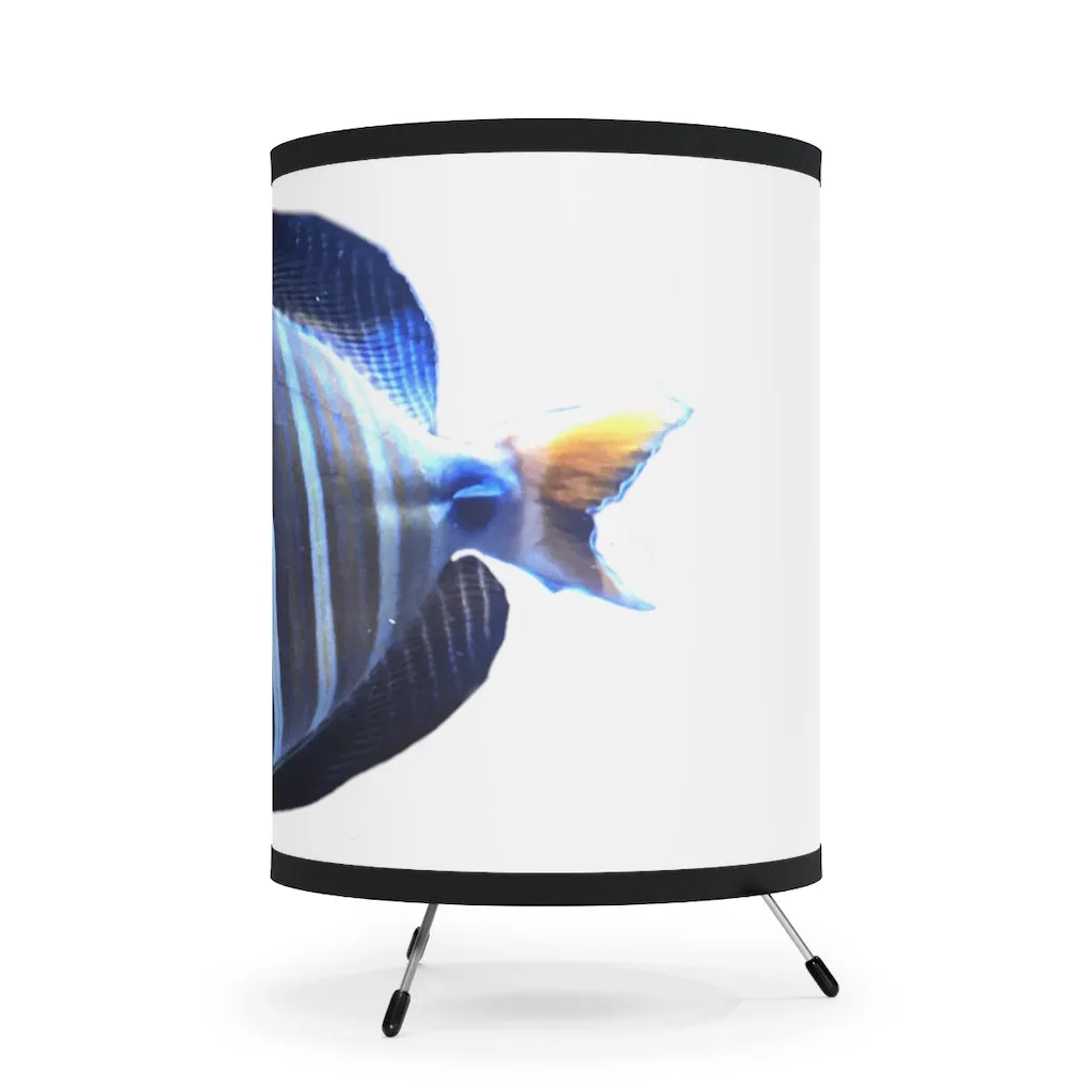 Light Blue Striped Fish Tripod Lamp with High-Res Printed Shade, US/CA plug
