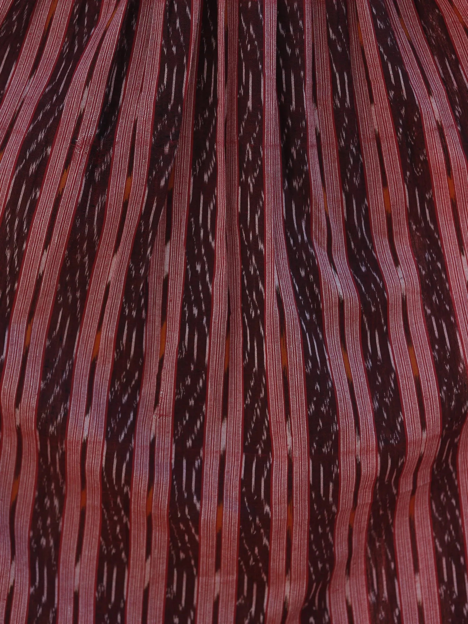 Maroon Red Ivory Hand Woven Ikat Midi Dress With Cap Sleeves - D201F756