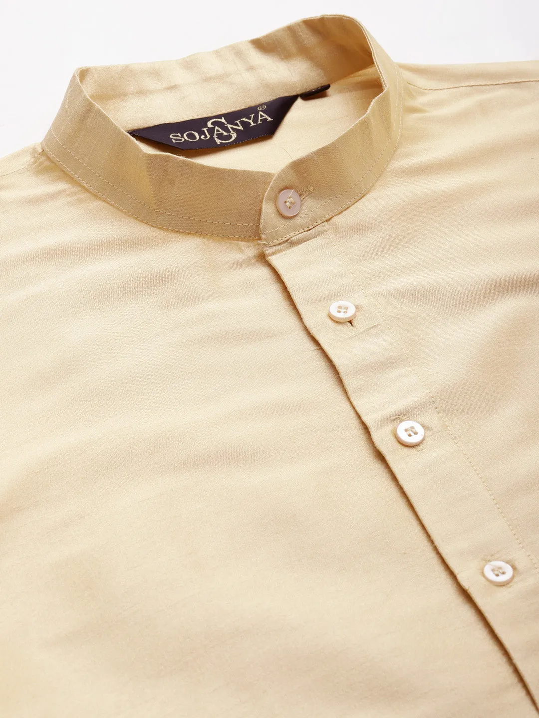 Men's Silk Blend Gold Kurta Pyjama & Magenta Nehrujacket Combo - Sojanya