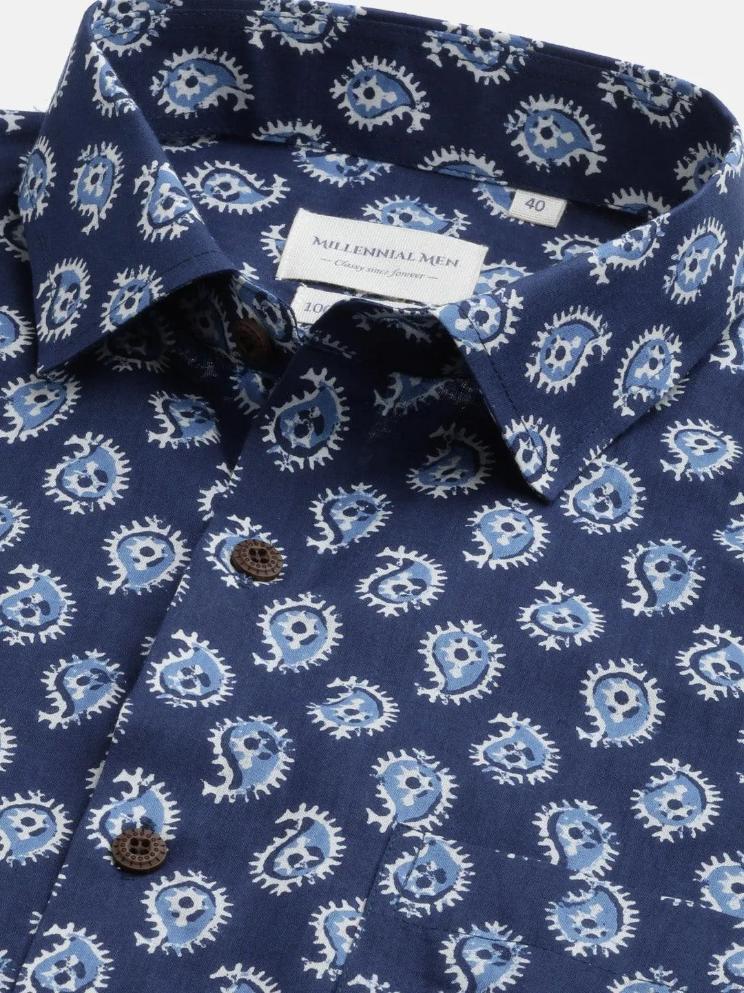 Millennial Men Indigo Blue & White  Cotton  Half Sleeve Shirt for Men-MMH0165