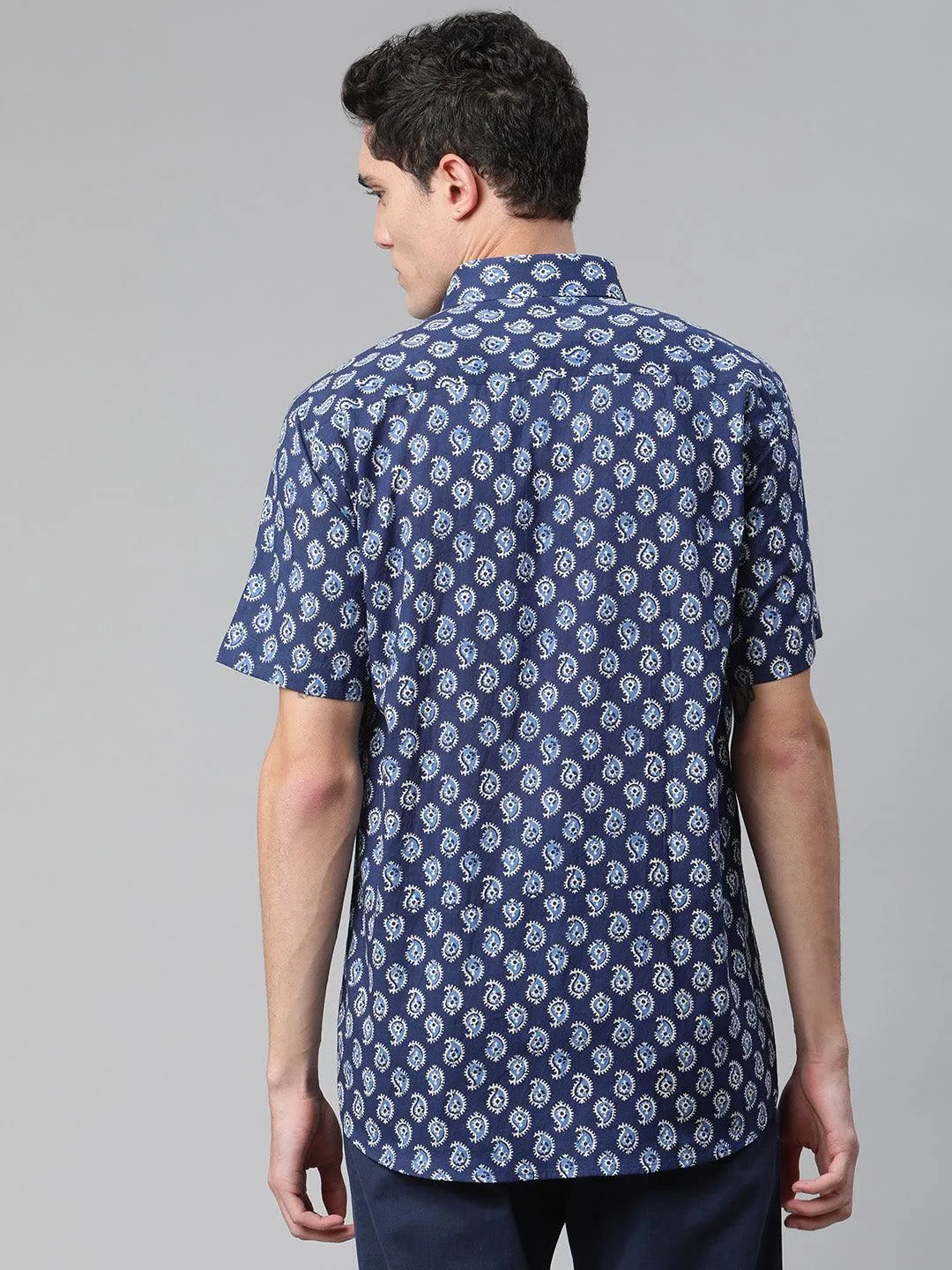 Millennial Men Indigo Blue & White  Cotton  Half Sleeve Shirt for Men-MMH0165