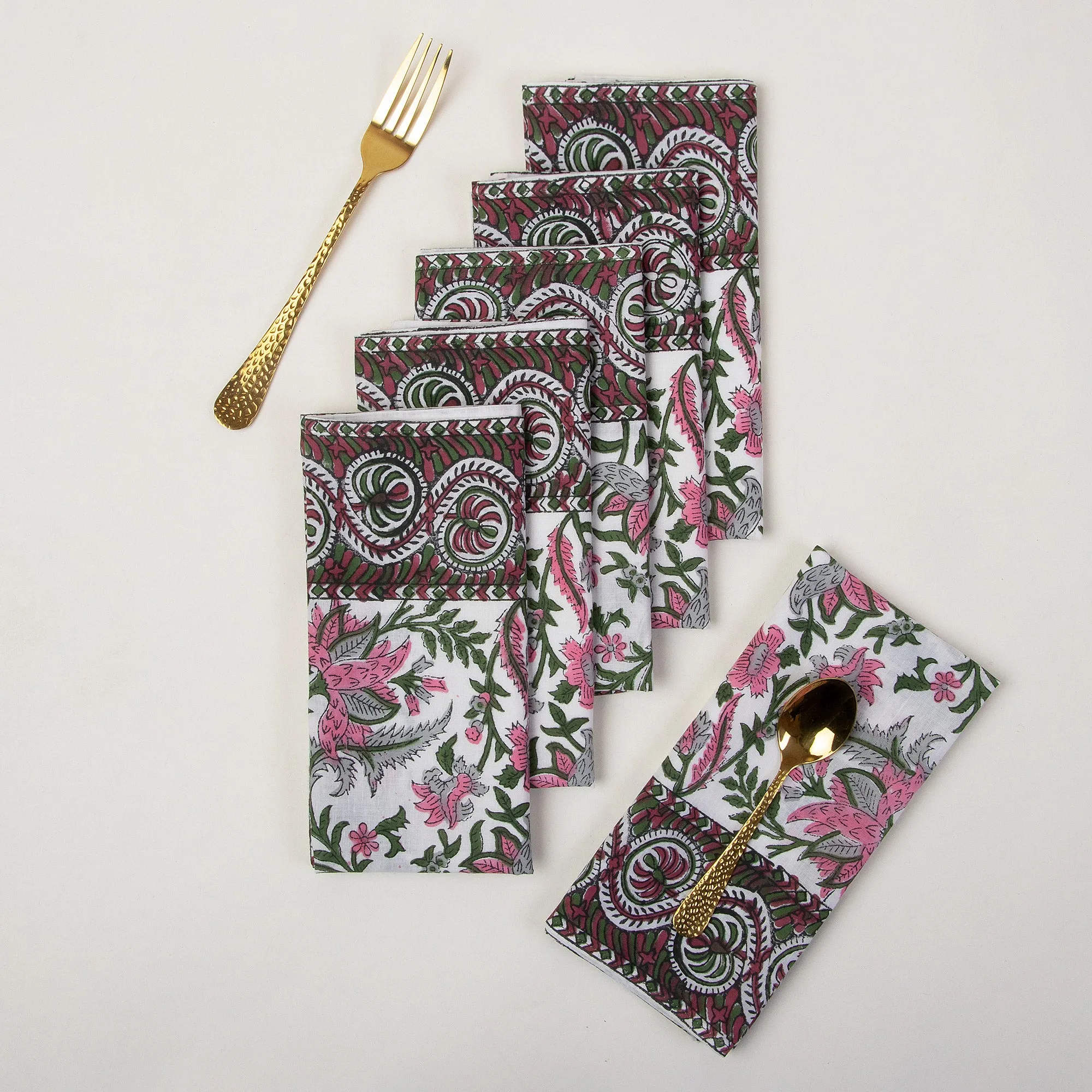 Multicolor Hand Block Floral Print Cotton Napkin Best Price