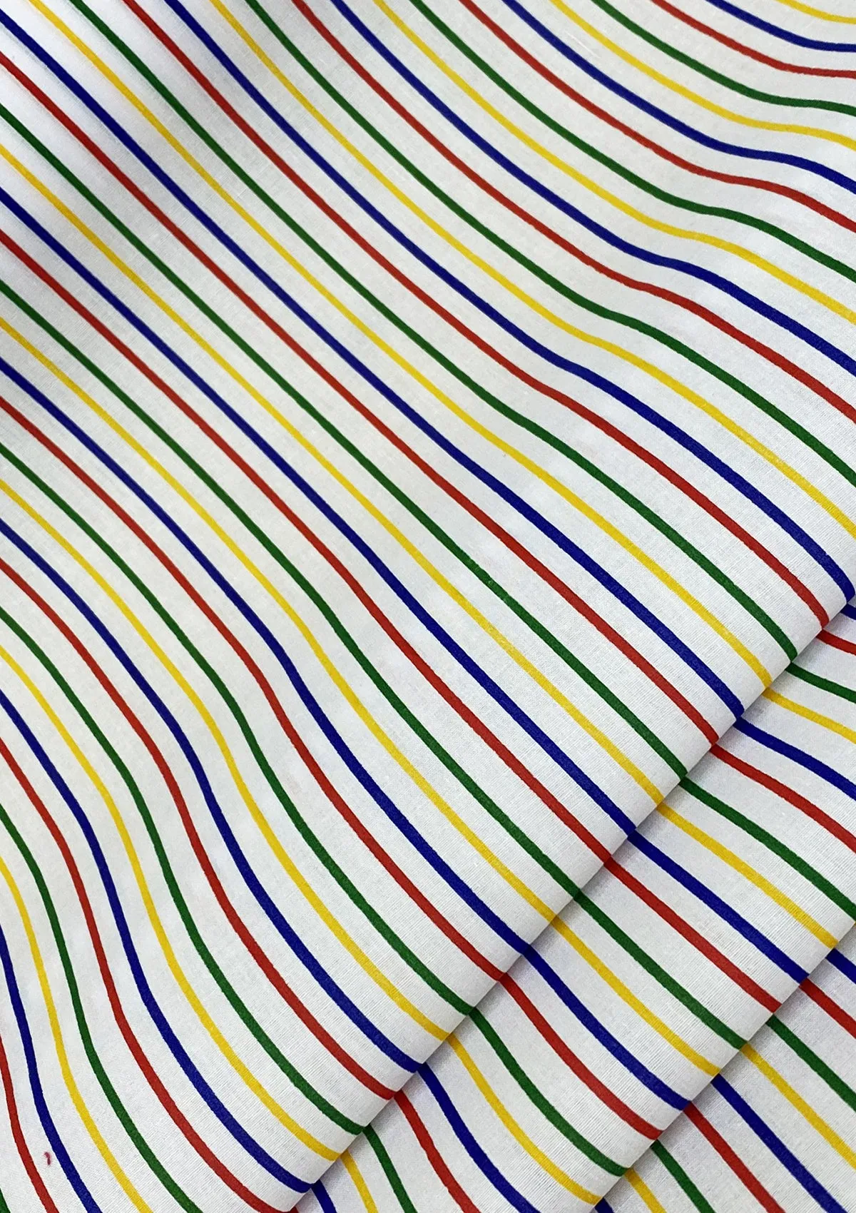 Multicoloured Stripes Polycotton Print Fabric Rainbow Horizontal Lines 45" D#173