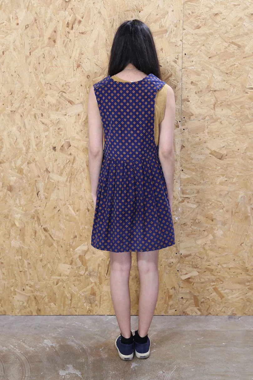 Navy Printed Pinafore Cord Smock Dress