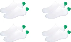 NEW! Pom Pom Socks Girls (4 Pair) Youth - Lowcut Ped Athletic Socks - Fits Kids Shoe Size: 9-3