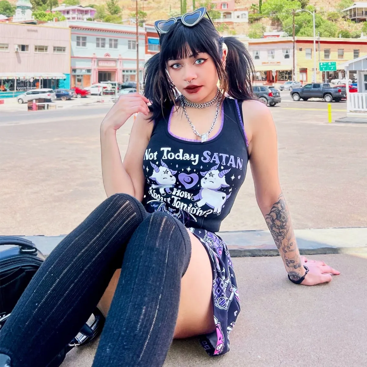 Not Today Satan Purple Lace Crop Cami